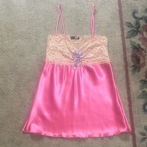 Pink and Cream Lace Satin Tank